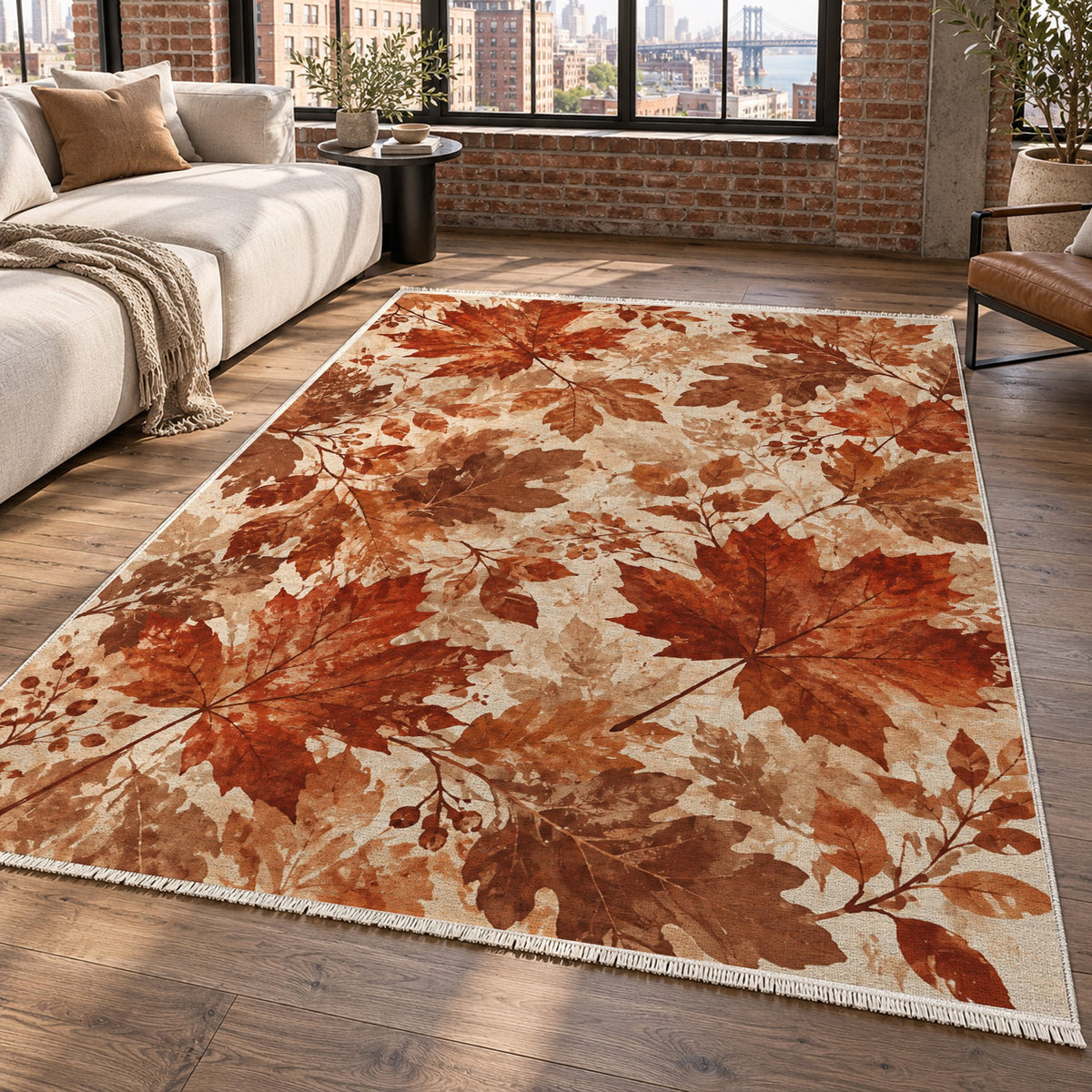 Autumn Canopy Terracotta Floral Washable Rug — new york living