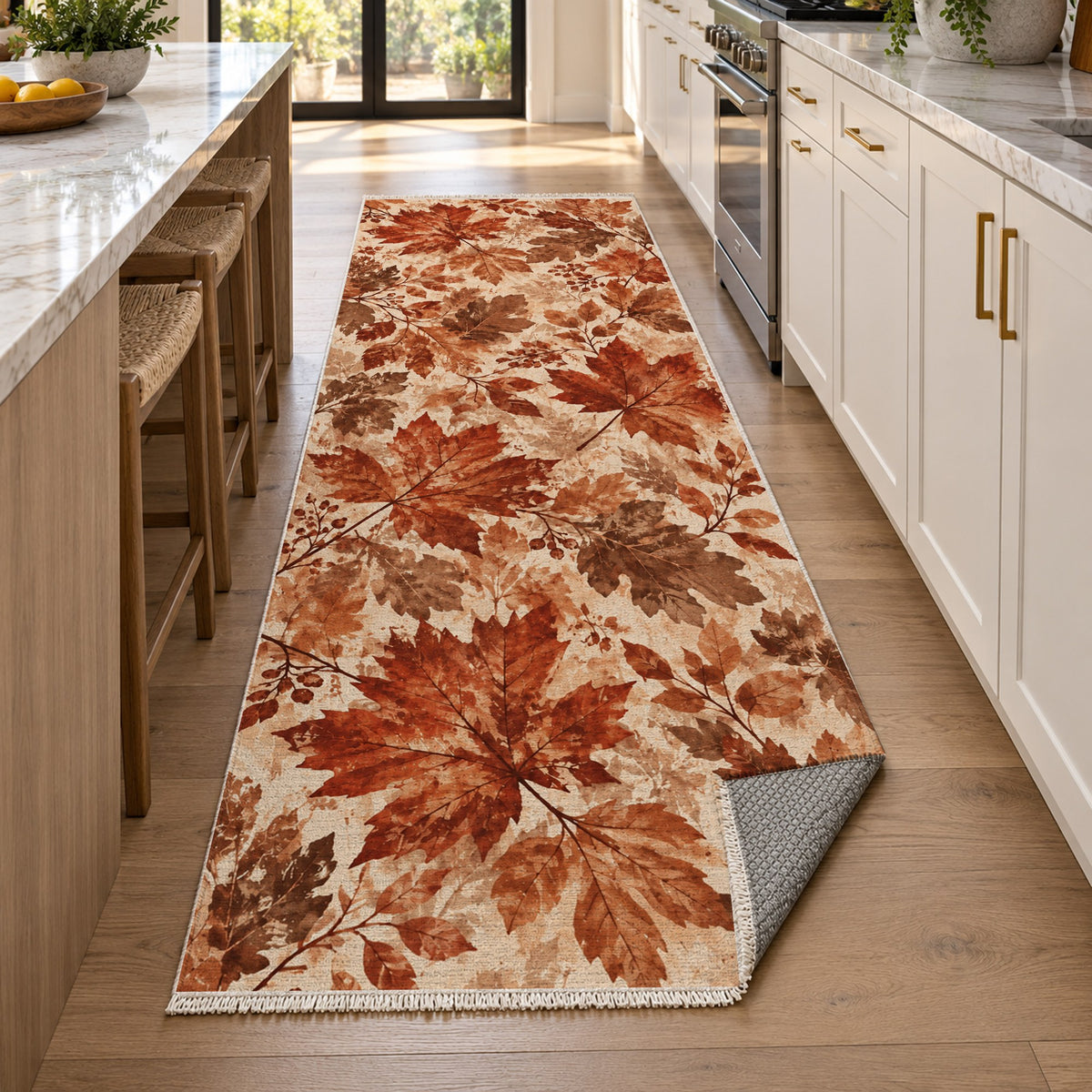Autumn Canopy Terracotta Floral Washable Rug — new york kitchen runner