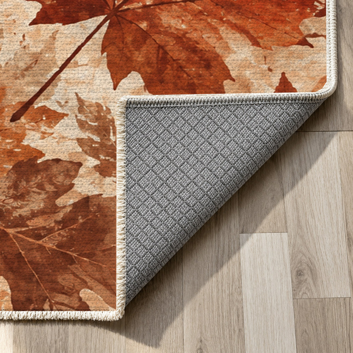 Autumn Canopy Terracotta Floral Washable Rug — backing close up