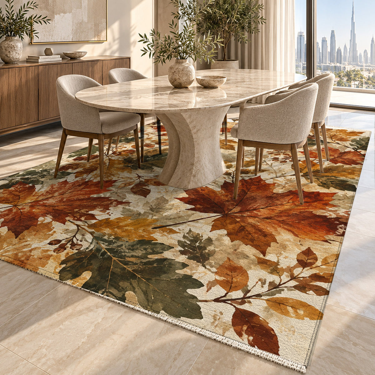 Autumn Canopy Floral Washable Rug — dubai dining