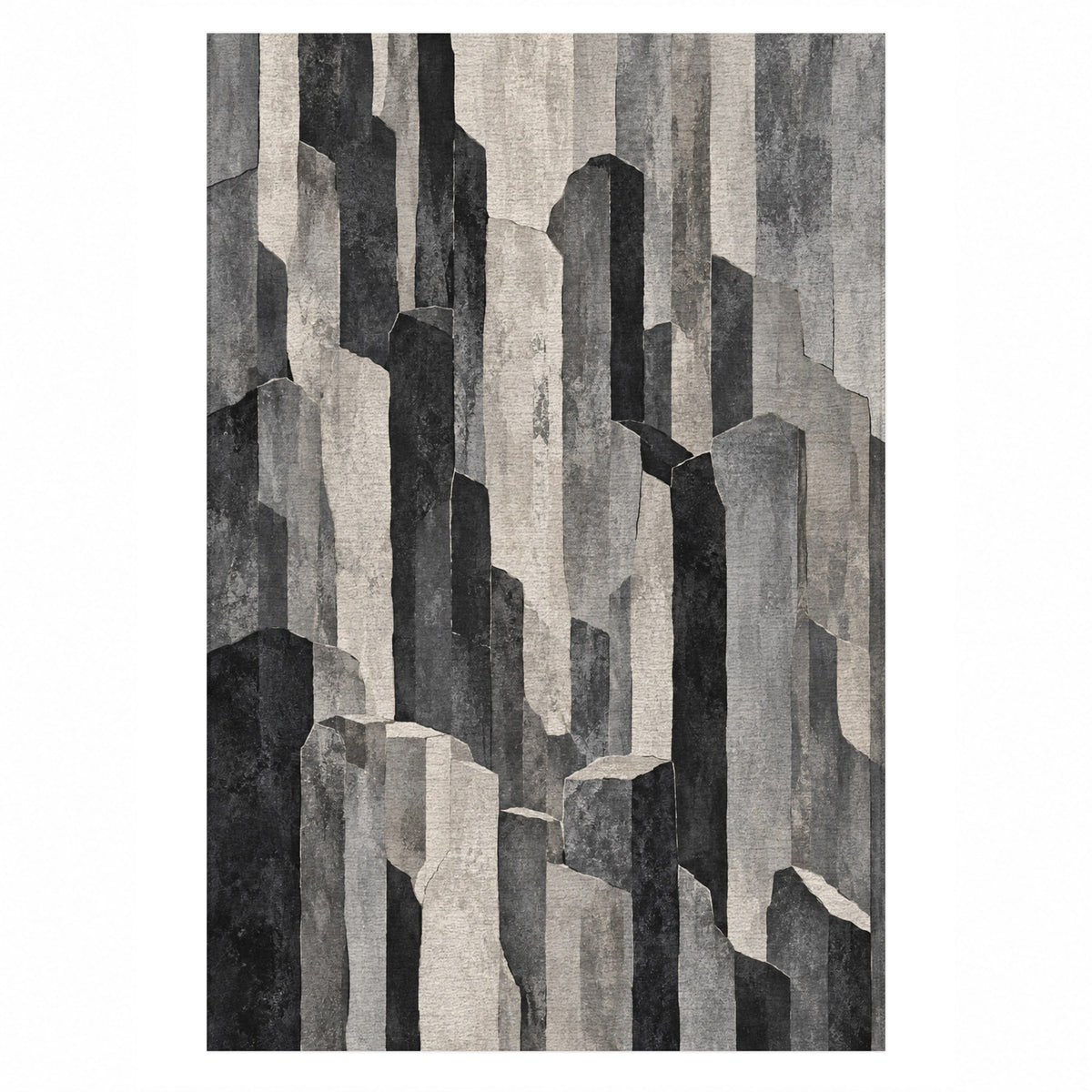 Basalt Columns Charcoal Abstract Washable Rug — top view