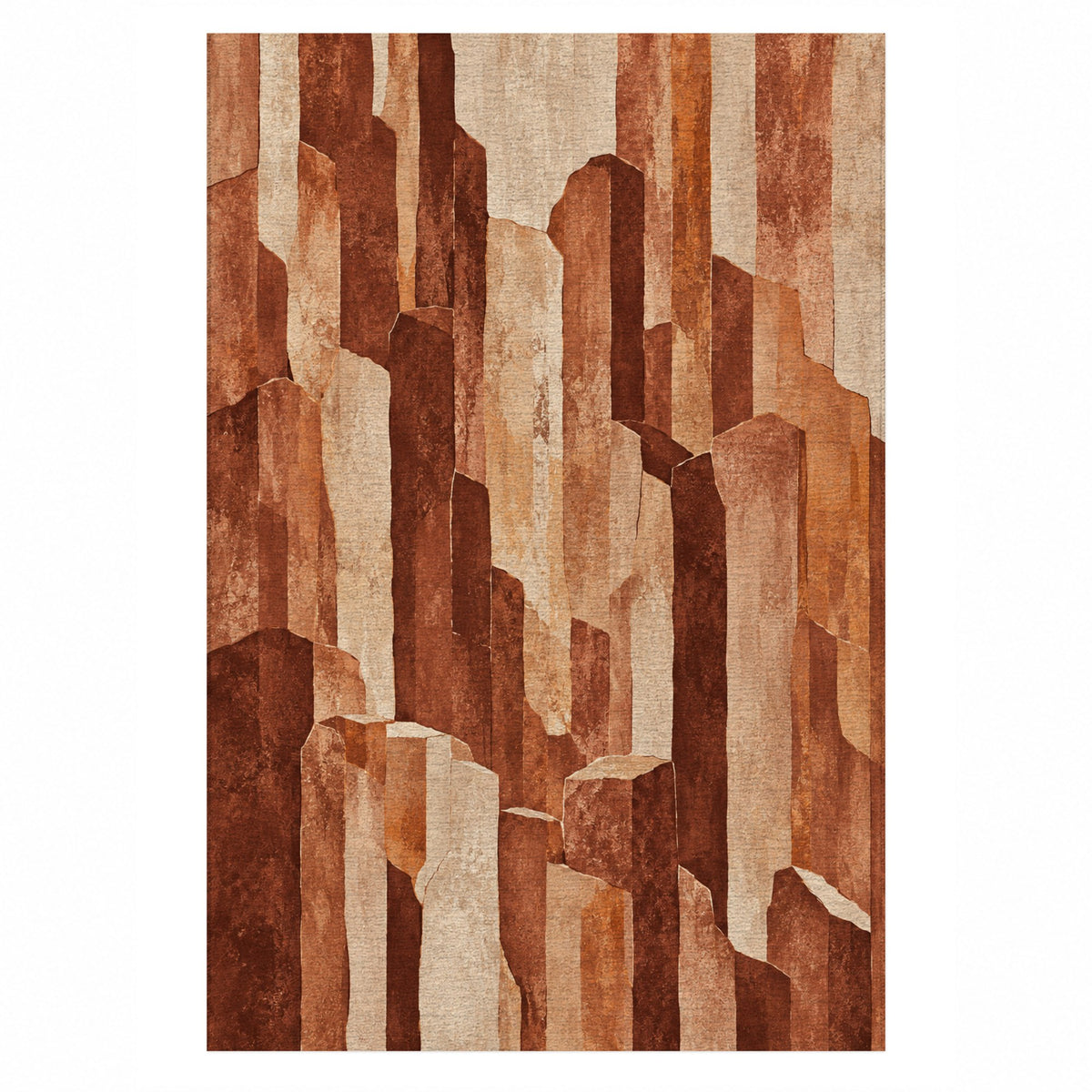 Basalt Columns Terracotta Abstract Washable Rug — top view