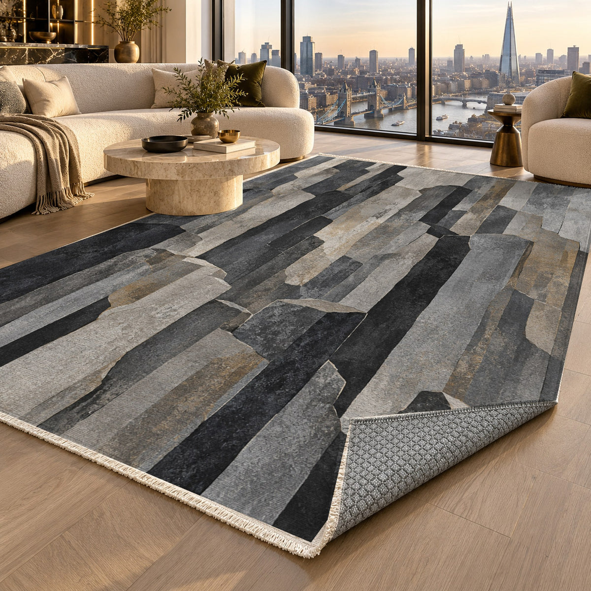 Basalt Columns Abstract Washable Rug — london luxury living