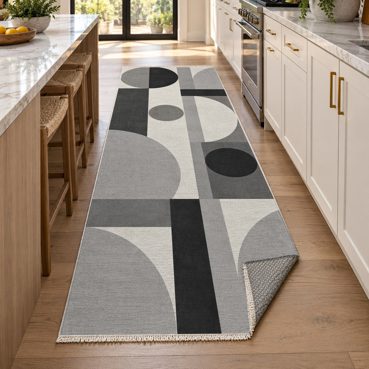 Bauhaus Balance Charcoal Ivory Modern Washable Rug — new york kitchen runner
