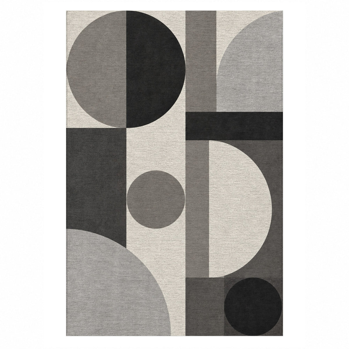 Bauhaus Balance Charcoal Ivory Modern Washable Rug — top view
