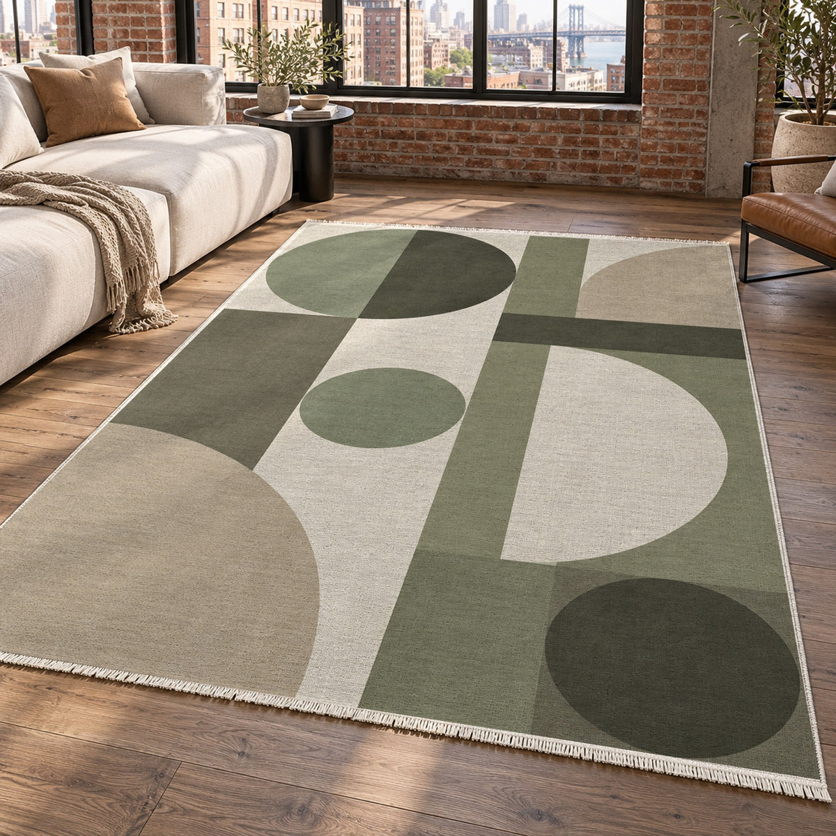 Bauhaus Balance Sage Sand Modern Washable Rug — new york living