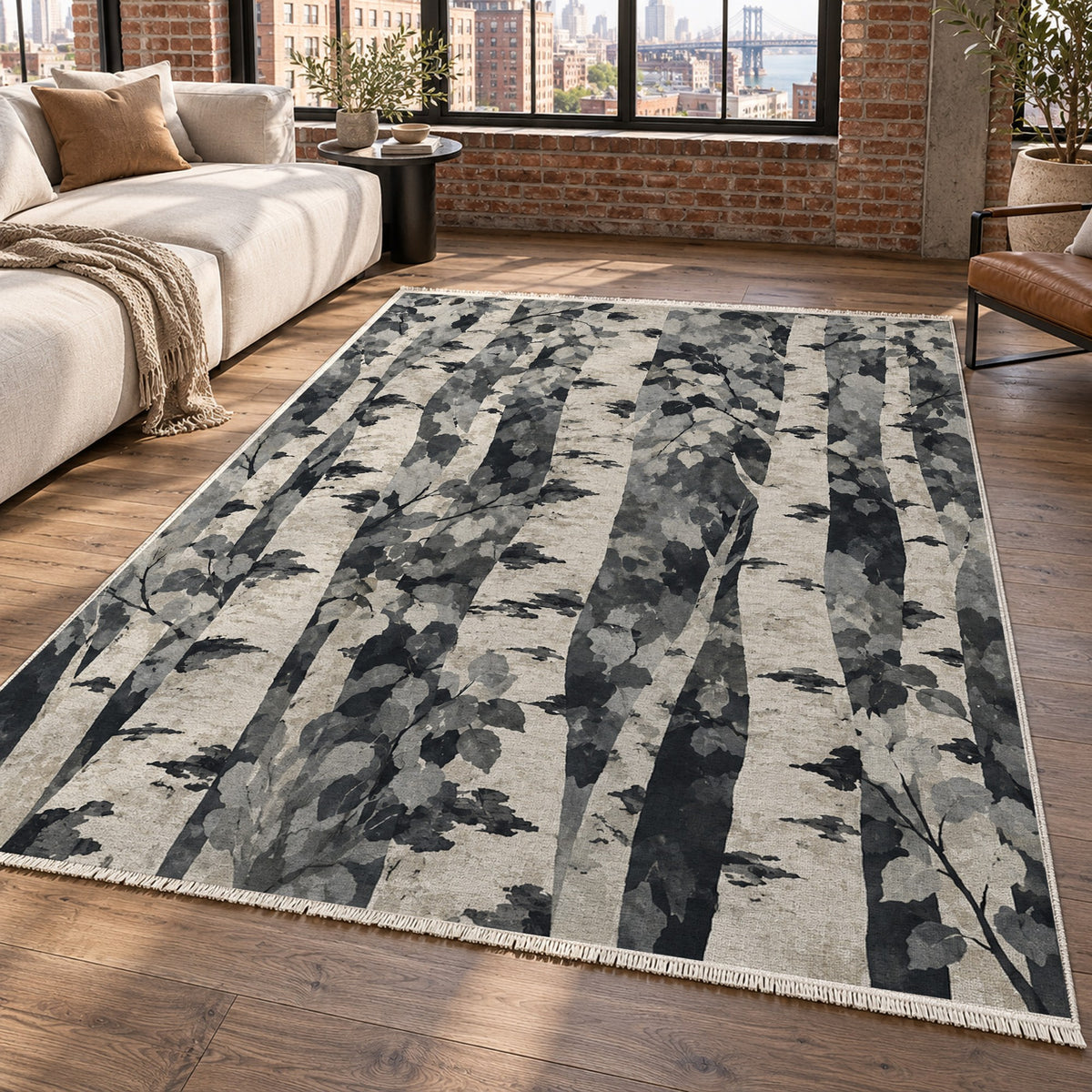 Birch Grove Charcoal Floral Washable Rug — new york living