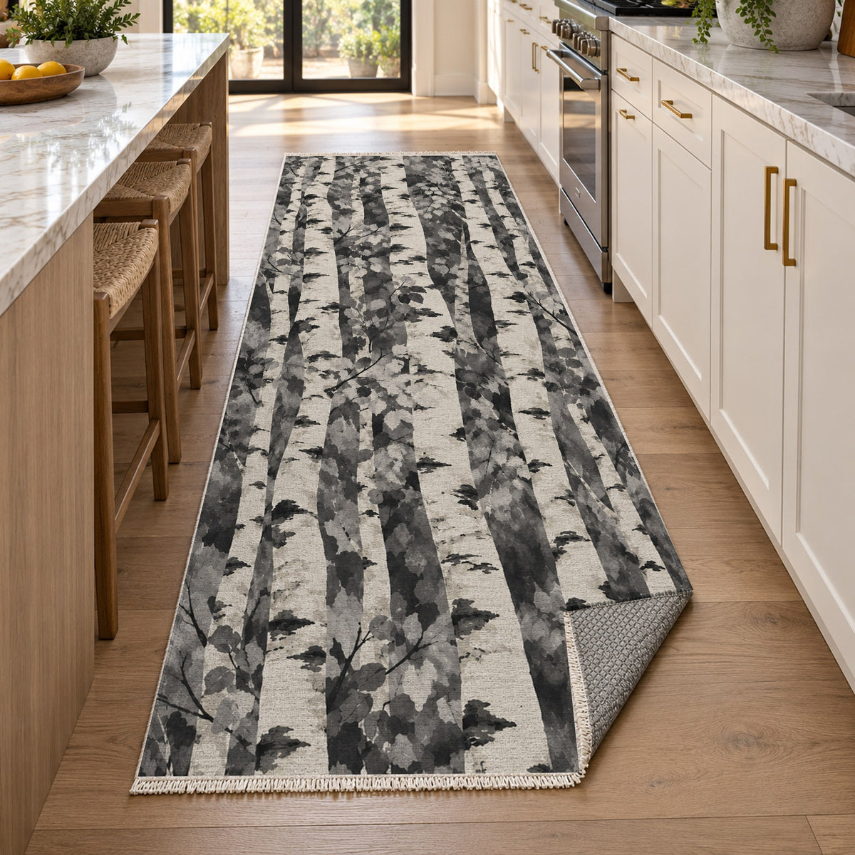 Birch Grove Charcoal Floral Washable Rug — new york kitchen runner