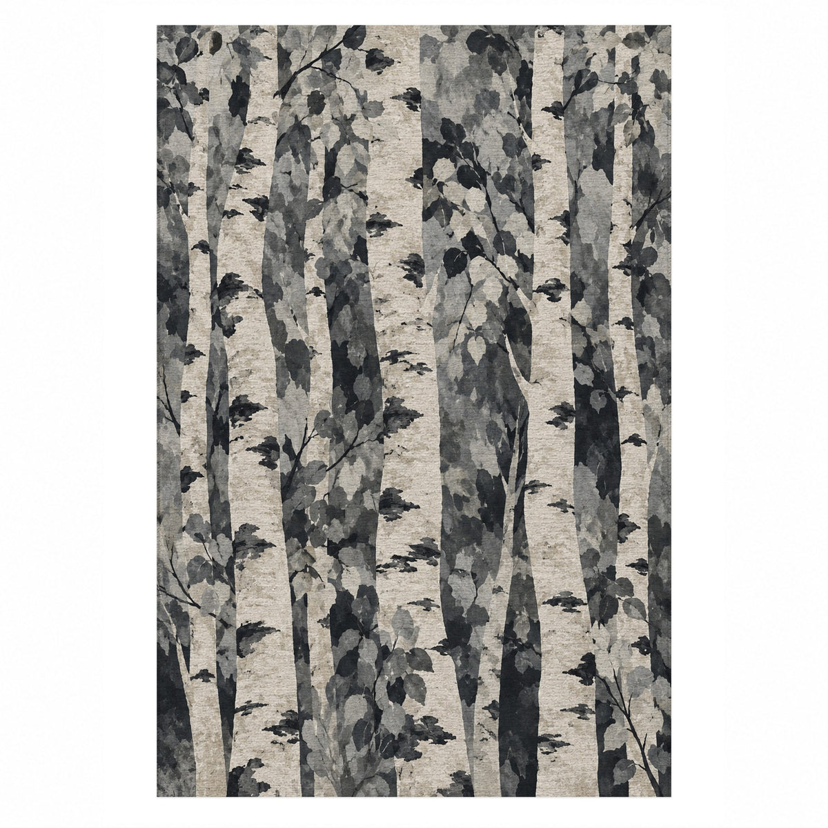 Birch Grove Charcoal Floral Washable Rug — top view