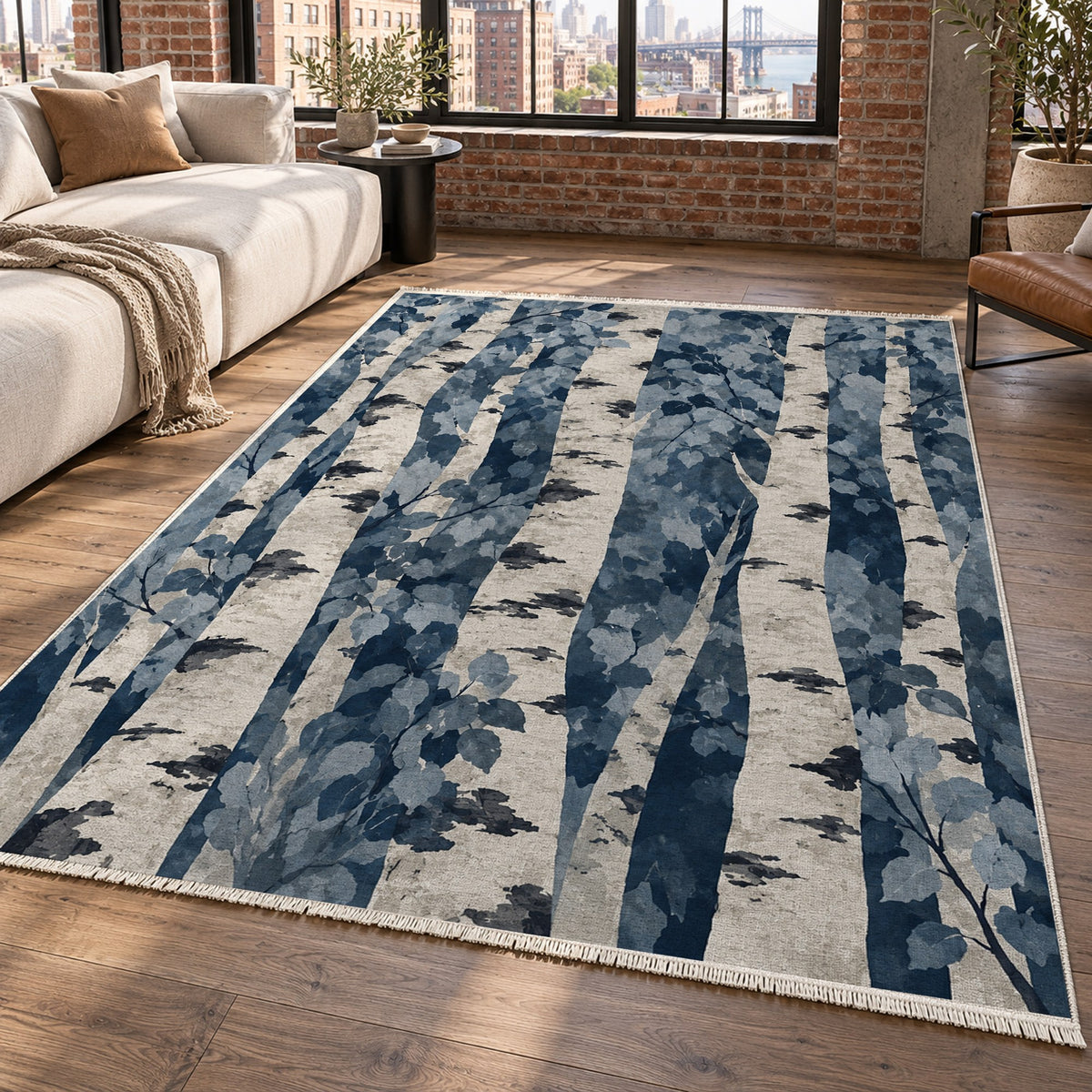 Birch Grove Indigo Floral Washable Rug — new york living