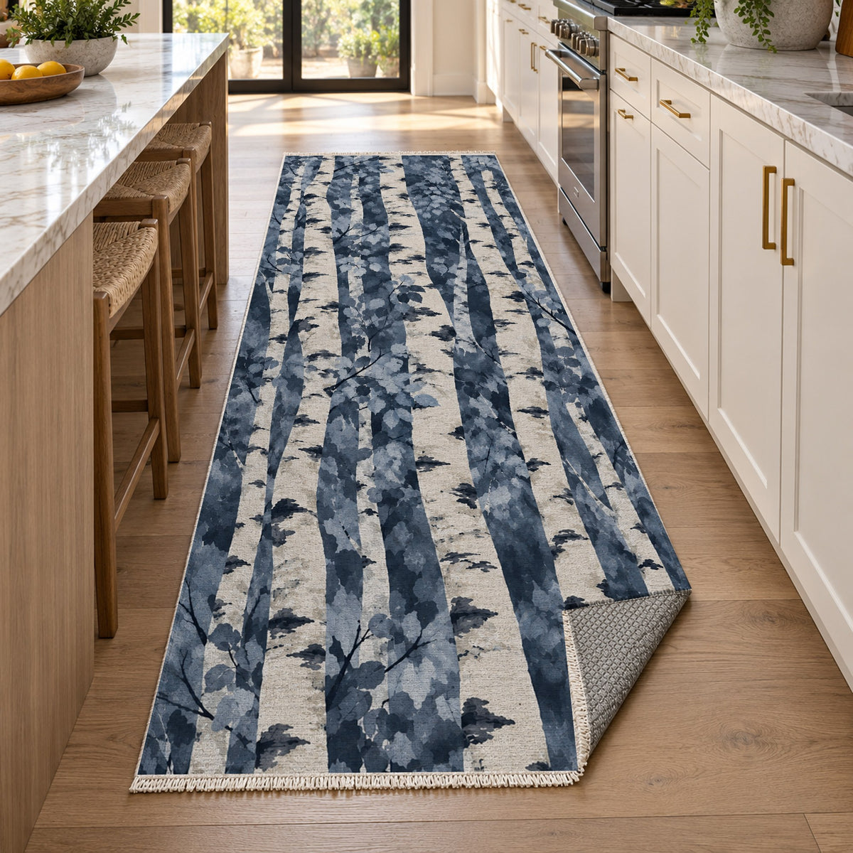Birch Grove Indigo Floral Washable Rug — new york kitchen runner