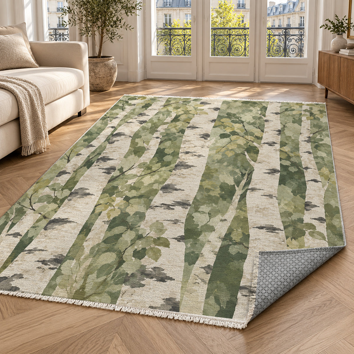 Birch Grove Sage Floral Washable Rug — paris living
