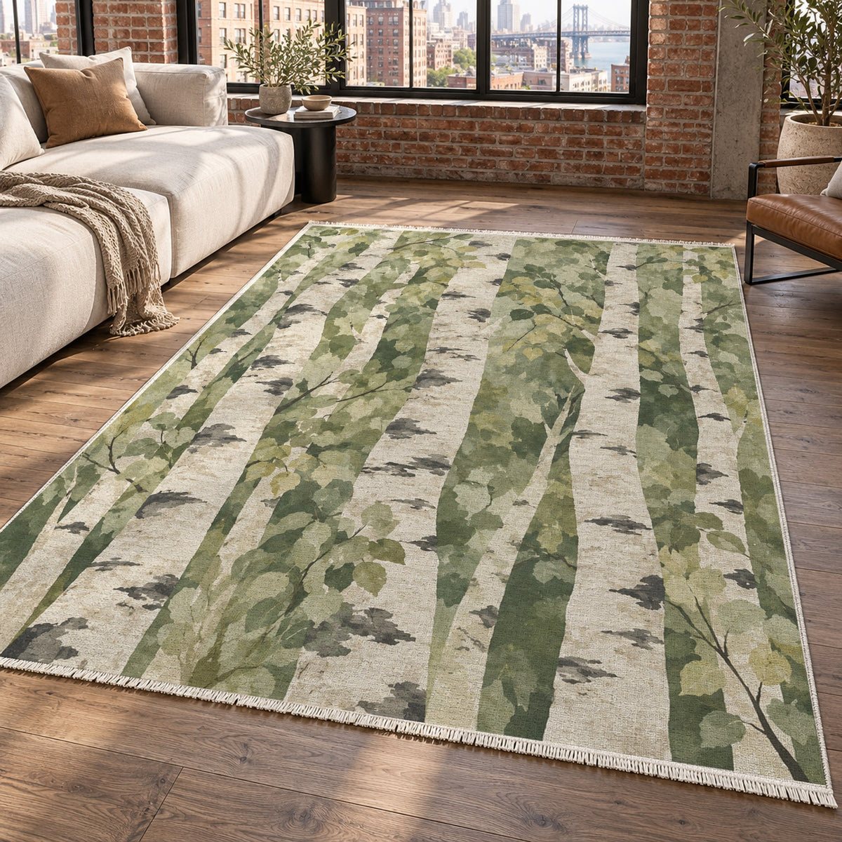 Birch Grove Sage Floral Washable Rug — new york living