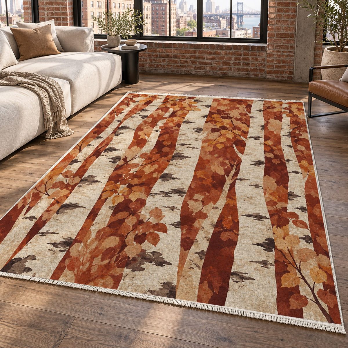 Birch Grove Terracotta Floral Washable Rug — new york living