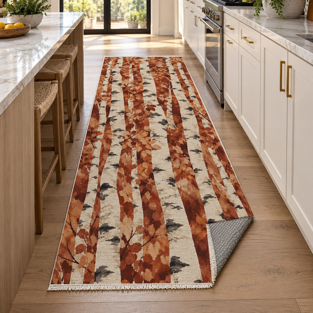 Birch Grove Terracotta Floral Washable Rug — new york kitchen runner