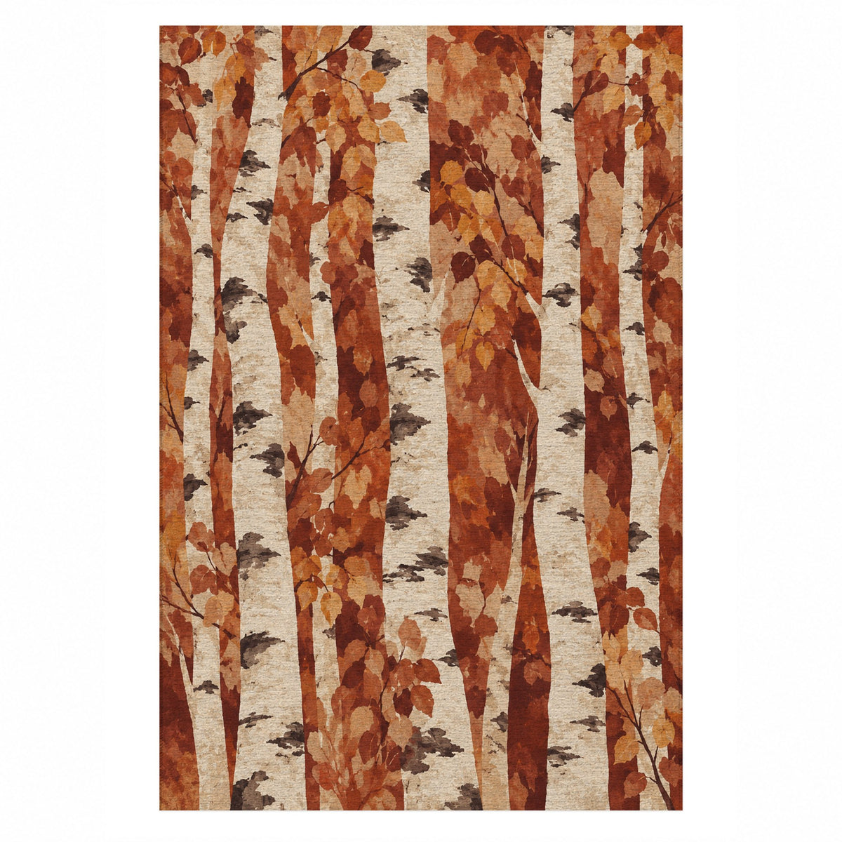 Birch Grove Terracotta Floral Washable Rug — top view