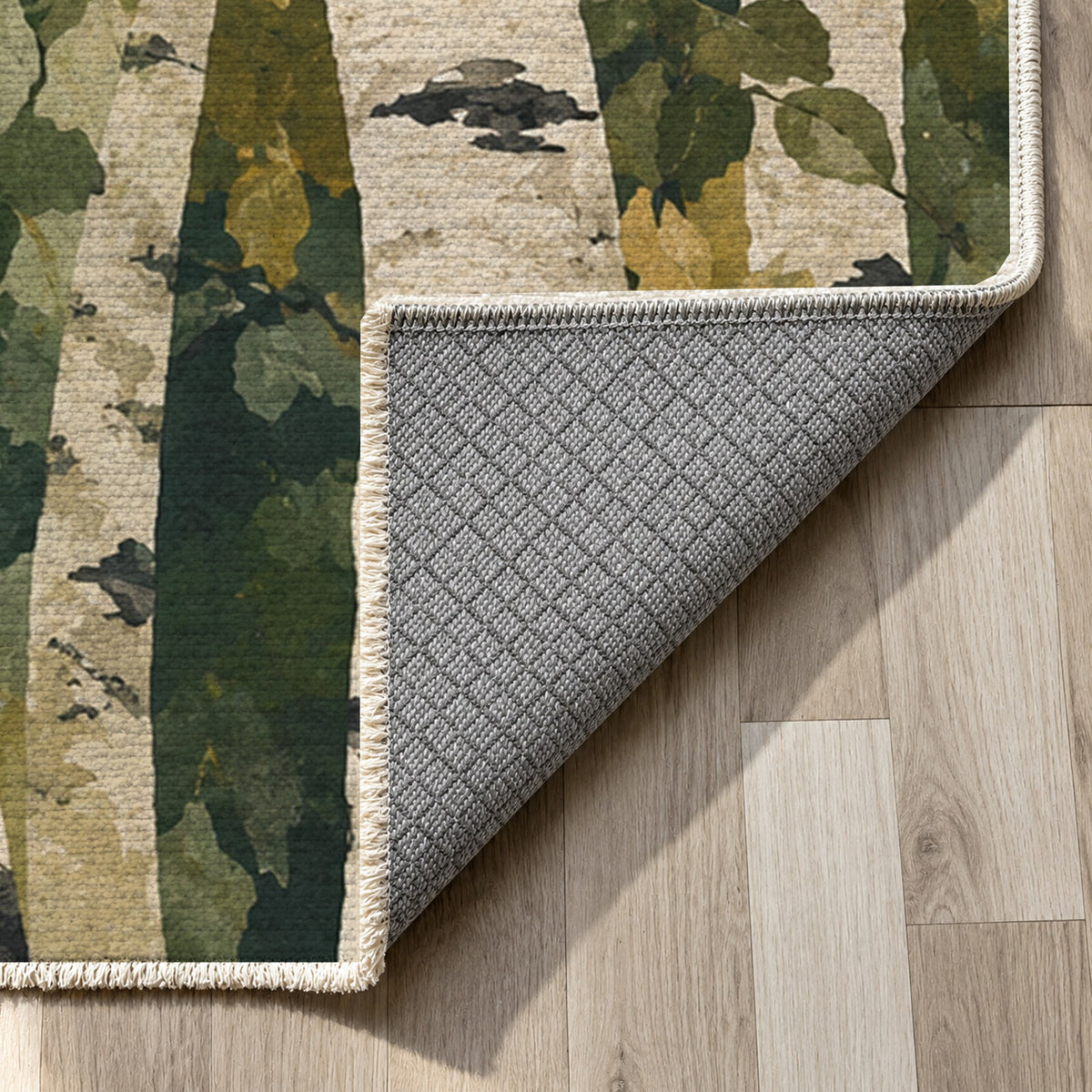 Birch Grove Floral Washable Rug — backing close up