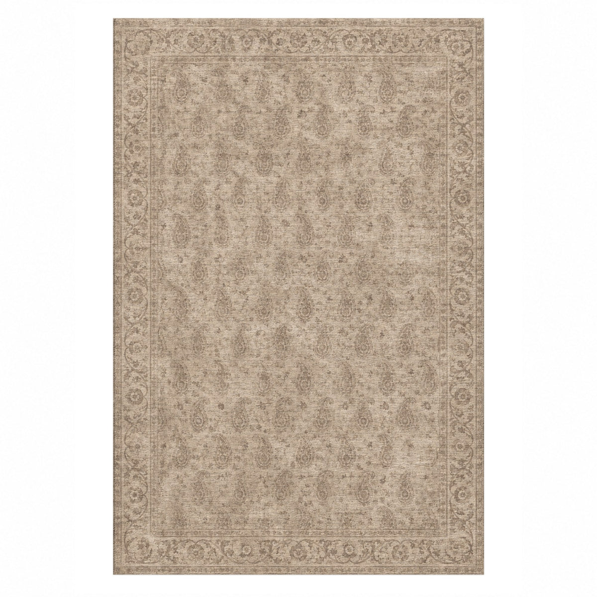 Boteh Wash Ivory Taupe Vintage Washable Rug — top view