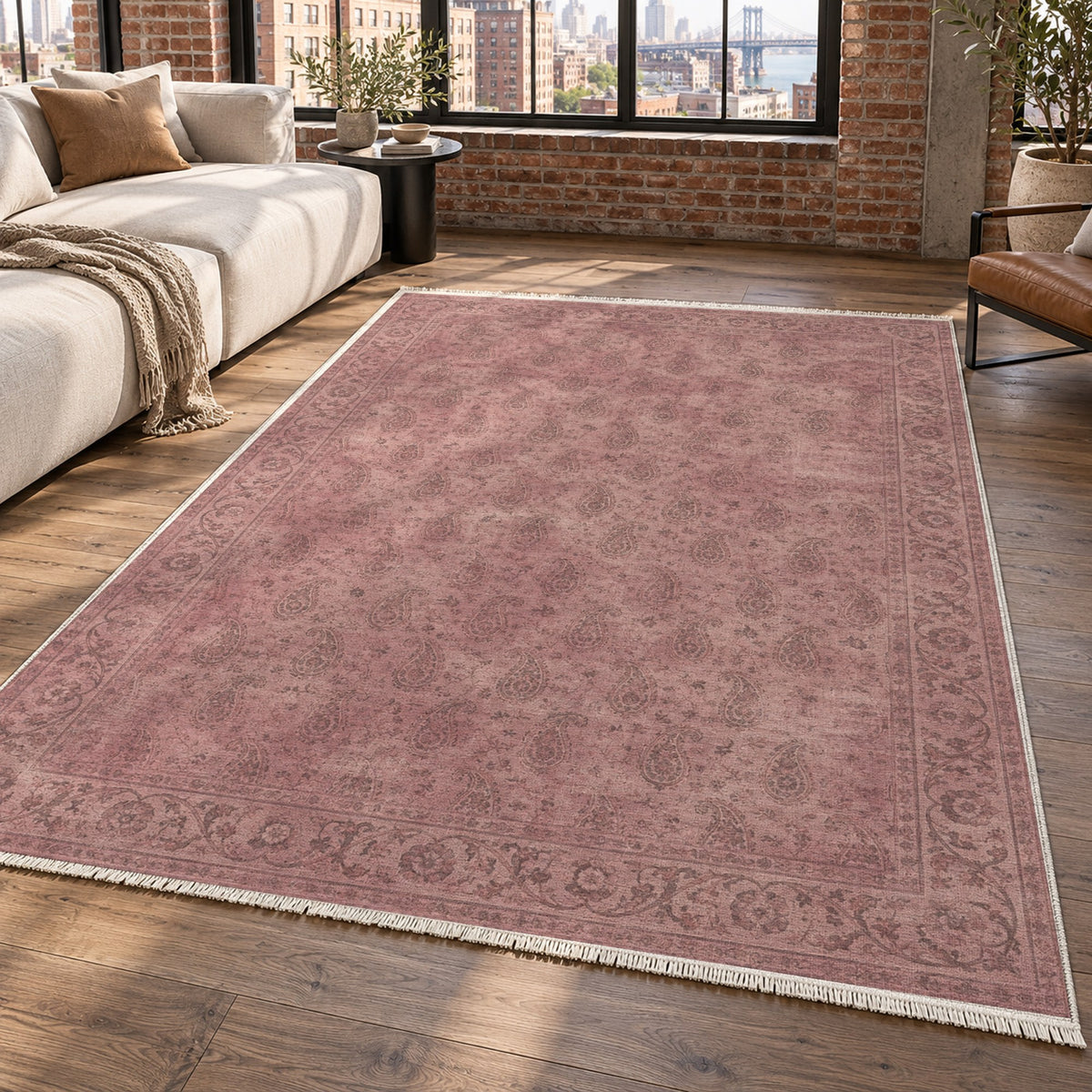 Boteh Wash Rose Pink Vintage Washable Rug — new york living