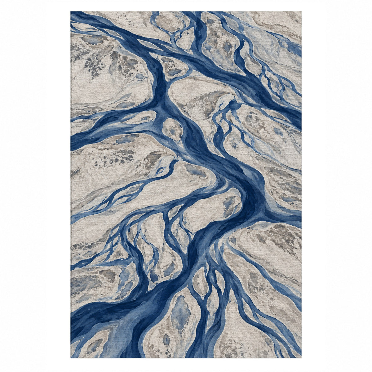 Braided Channels Indigo Abstract Washable Rug — top view