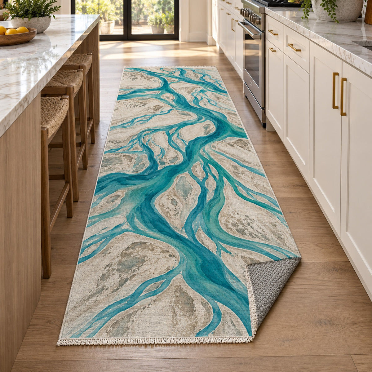 Braided Channels Abstract Washable Rug — new york kitchen runner