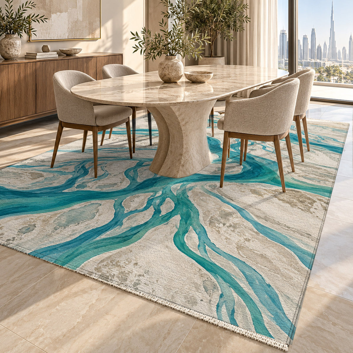 Braided Channels Abstract Washable Rug — dubai dining