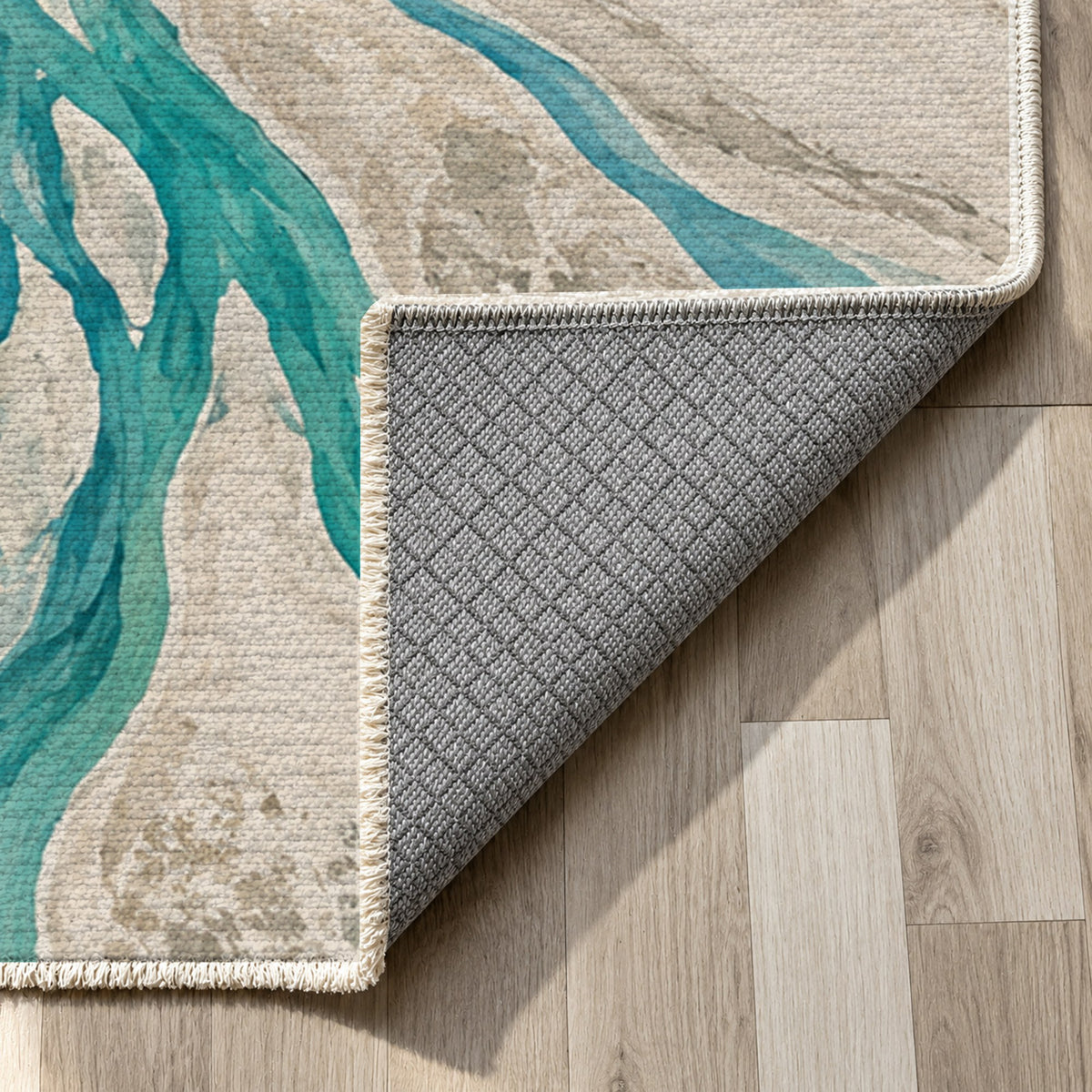 Braided Channels Abstract Washable Rug — backing close up