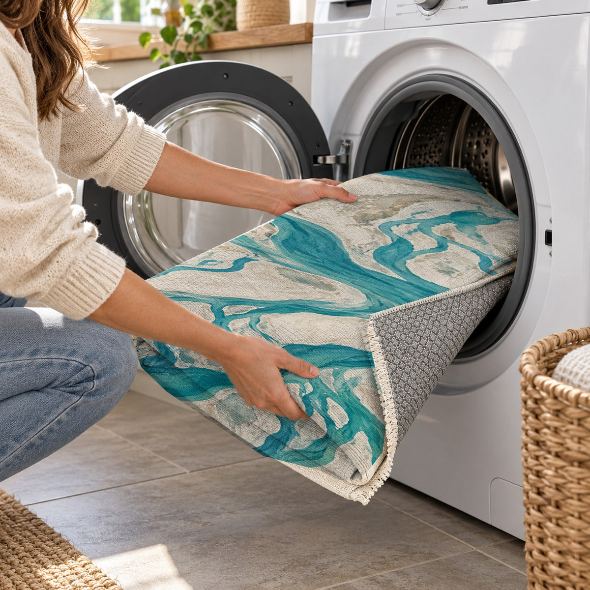 Braided Channels Abstract Washable Rug — washing machine