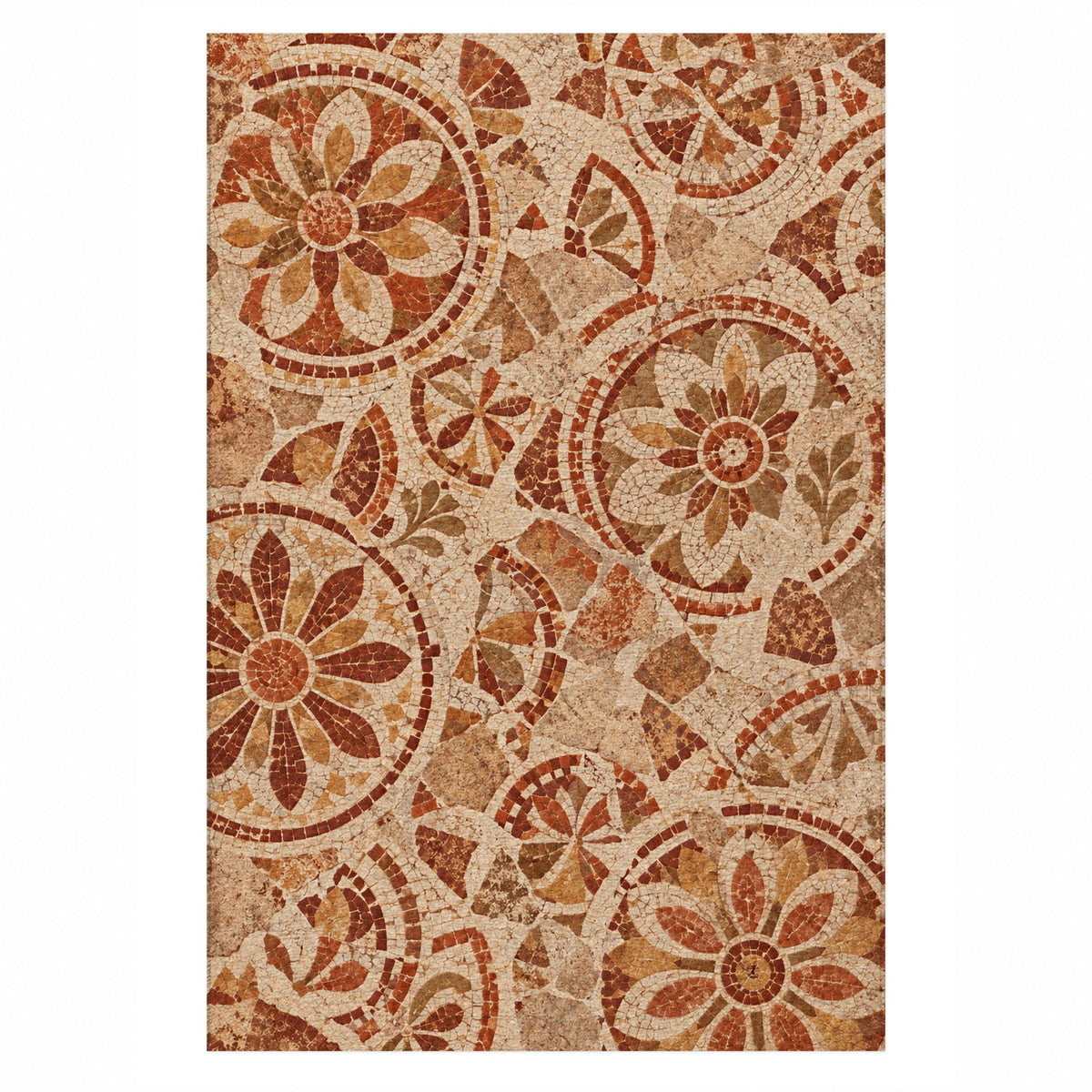 Broken Rosettes Terracotta Geometric Washable Rug — top view