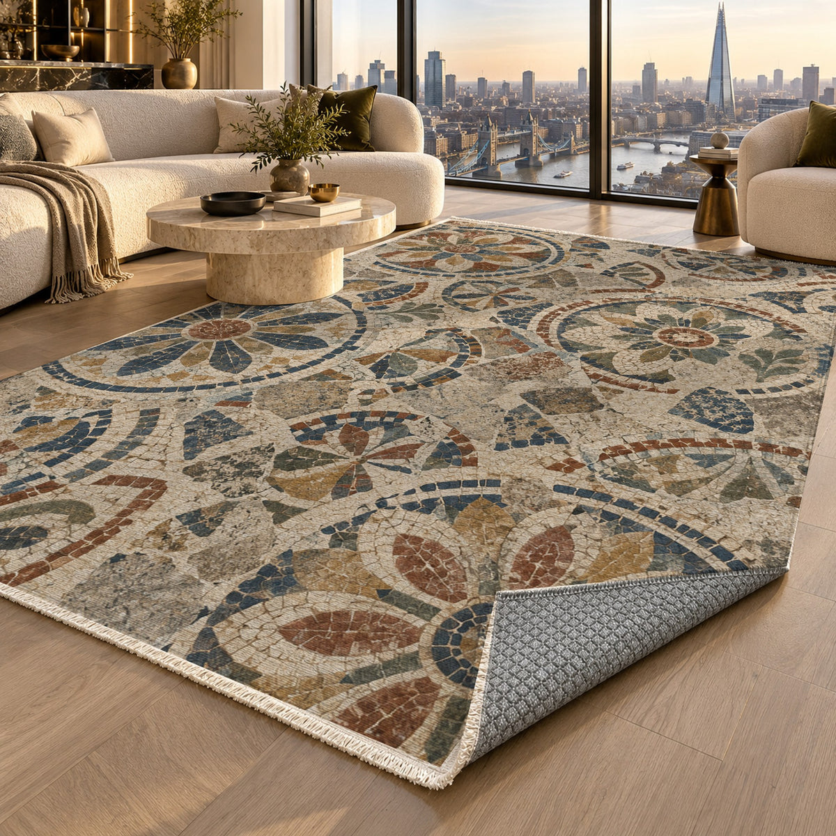 Broken Rosettes Geometric Washable Rug — london luxury living