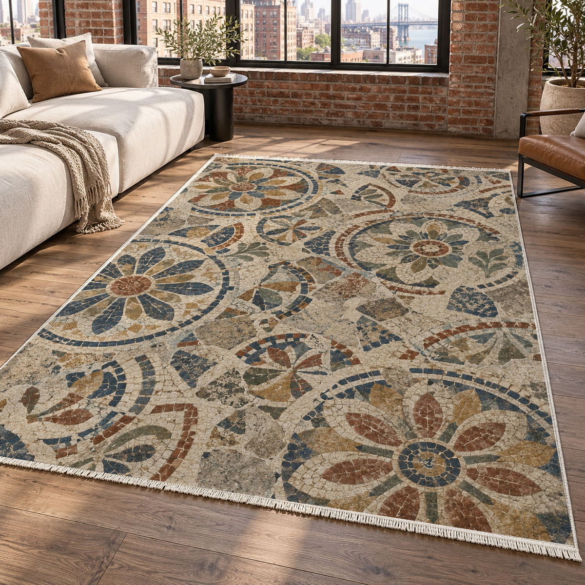 Broken Rosettes Geometric Washable Rug — new york living