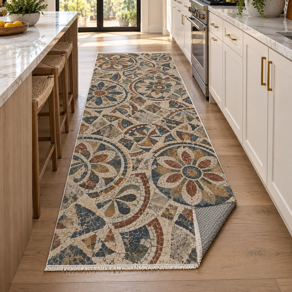 Broken Rosettes Geometric Washable Rug — new york kitchen runner