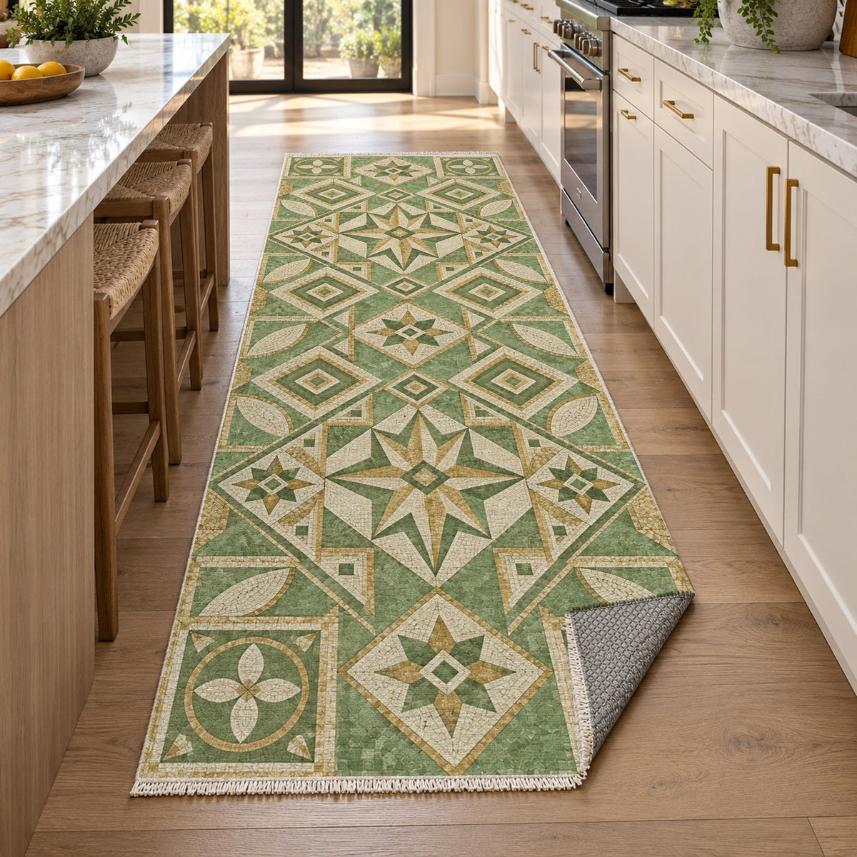 Byzantine Geometry Sage Geometric Washable Rug — new york kitchen runner