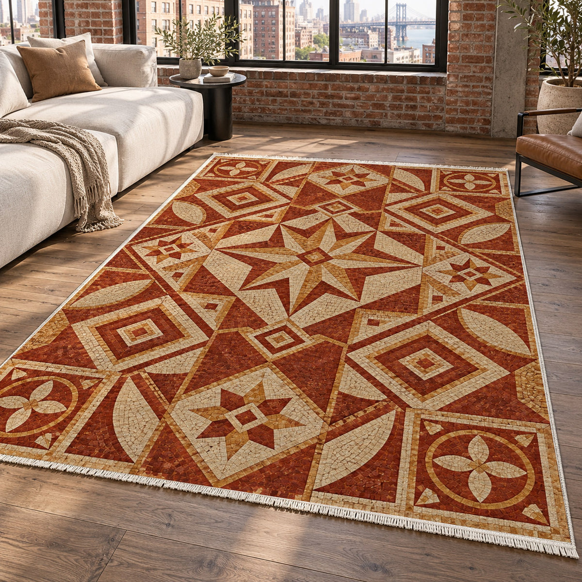 Byzantine Geometry Terracotta Geometric Washable Rug — new york living