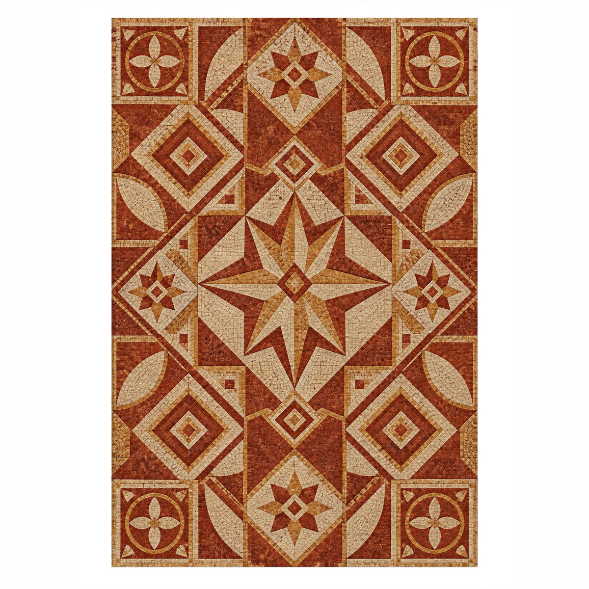 Byzantine Geometry Terracotta Geometric Washable Rug — top view