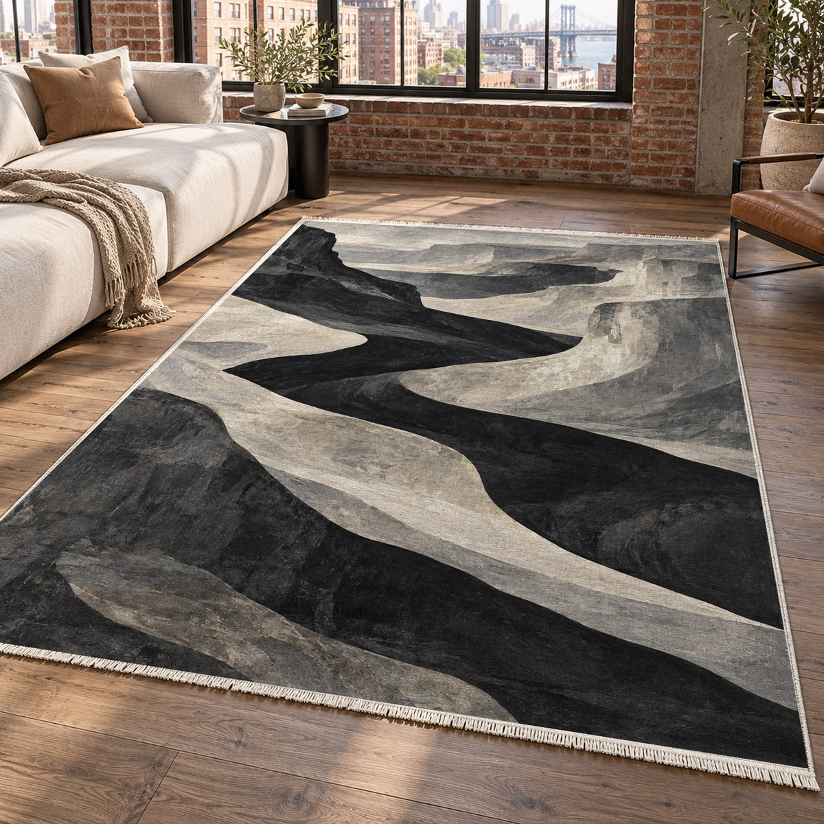 Canyon Shadows Charcoal Modern Washable Rug — new york living