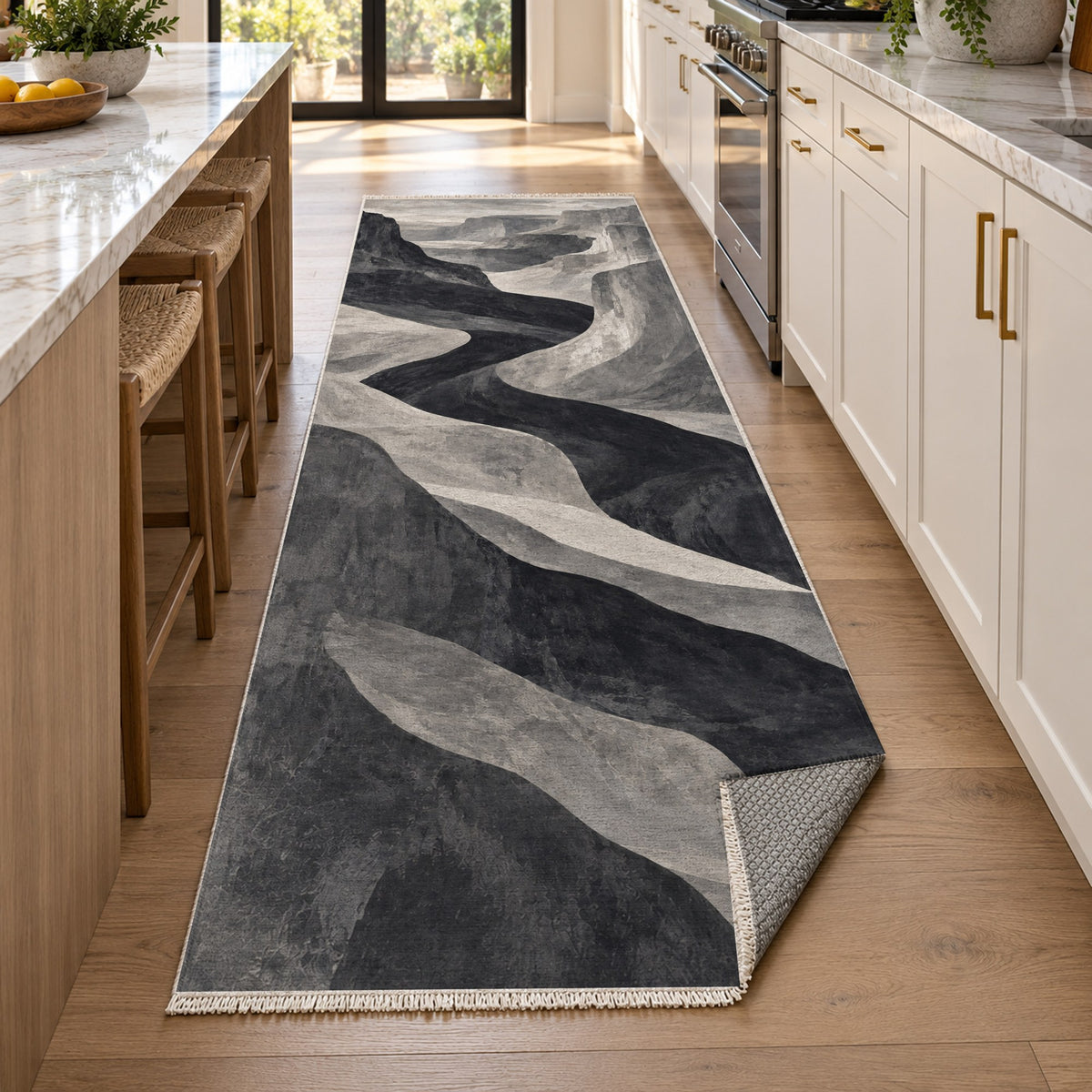 Canyon Shadows Charcoal Modern Washable Rug — new york kitchen runner
