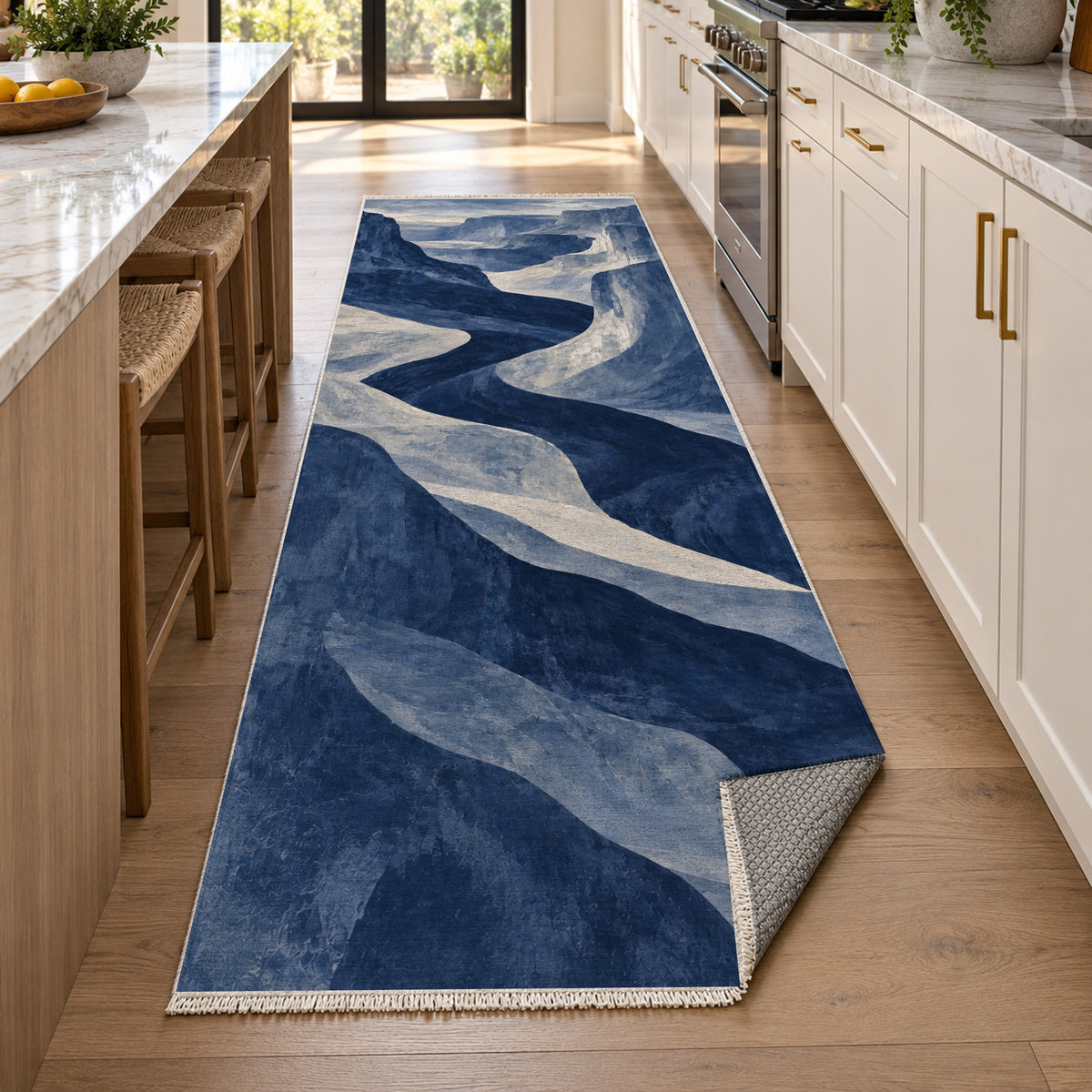 Canyon Shadows Indigo Modern Washable Rug — new york kitchen runner