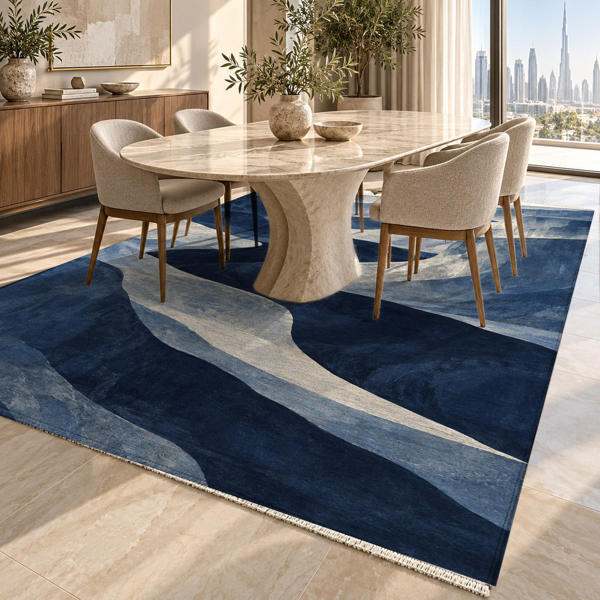 Canyon Shadows Indigo Modern Washable Rug — dubai dining