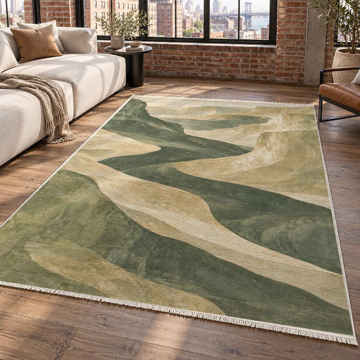 Canyon Shadows Sage Modern Washable Rug — new york living
