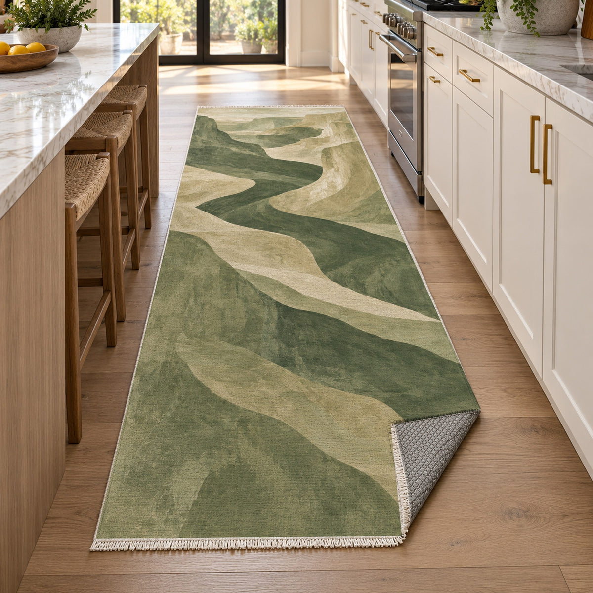Canyon Shadows Sage Modern Washable Rug — new york kitchen runner