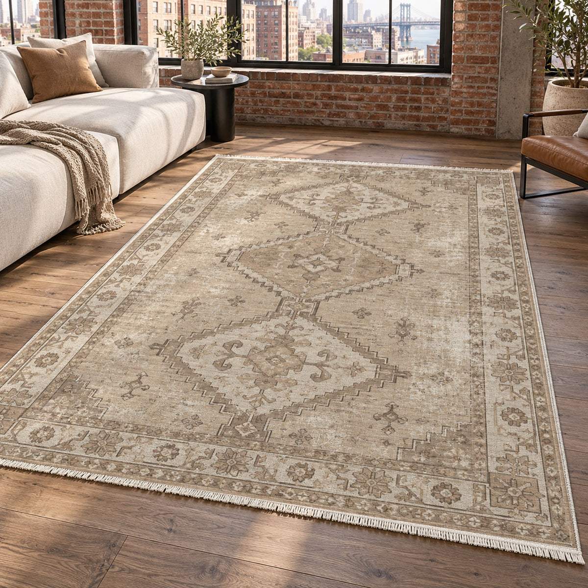 Caravan Fragments Ivory Taupe Vintage Washable Rug — new york living