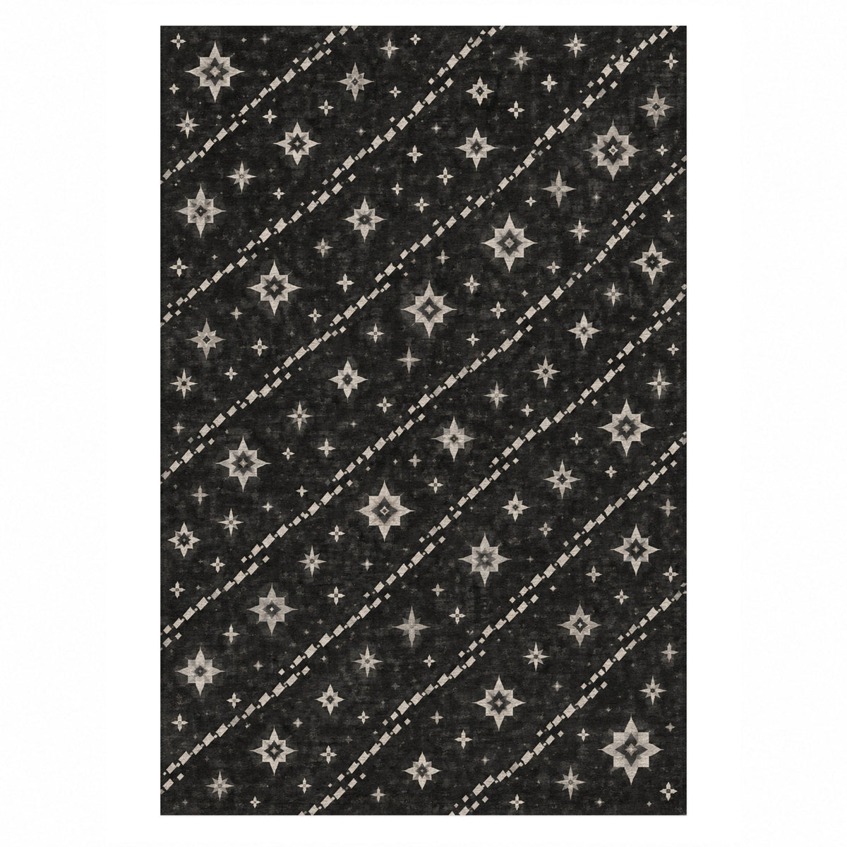 Caravan Stars Charcoal Ethnic Washable Rug — top view