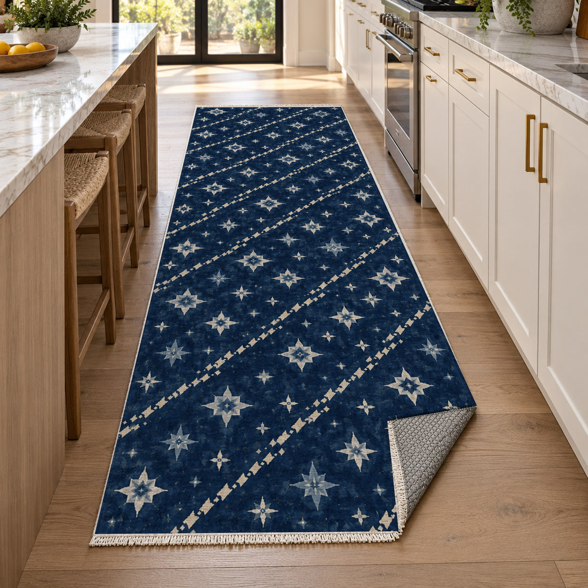 Caravan Stars Indigo Ethnic Washable Rug — new york kitchen runner