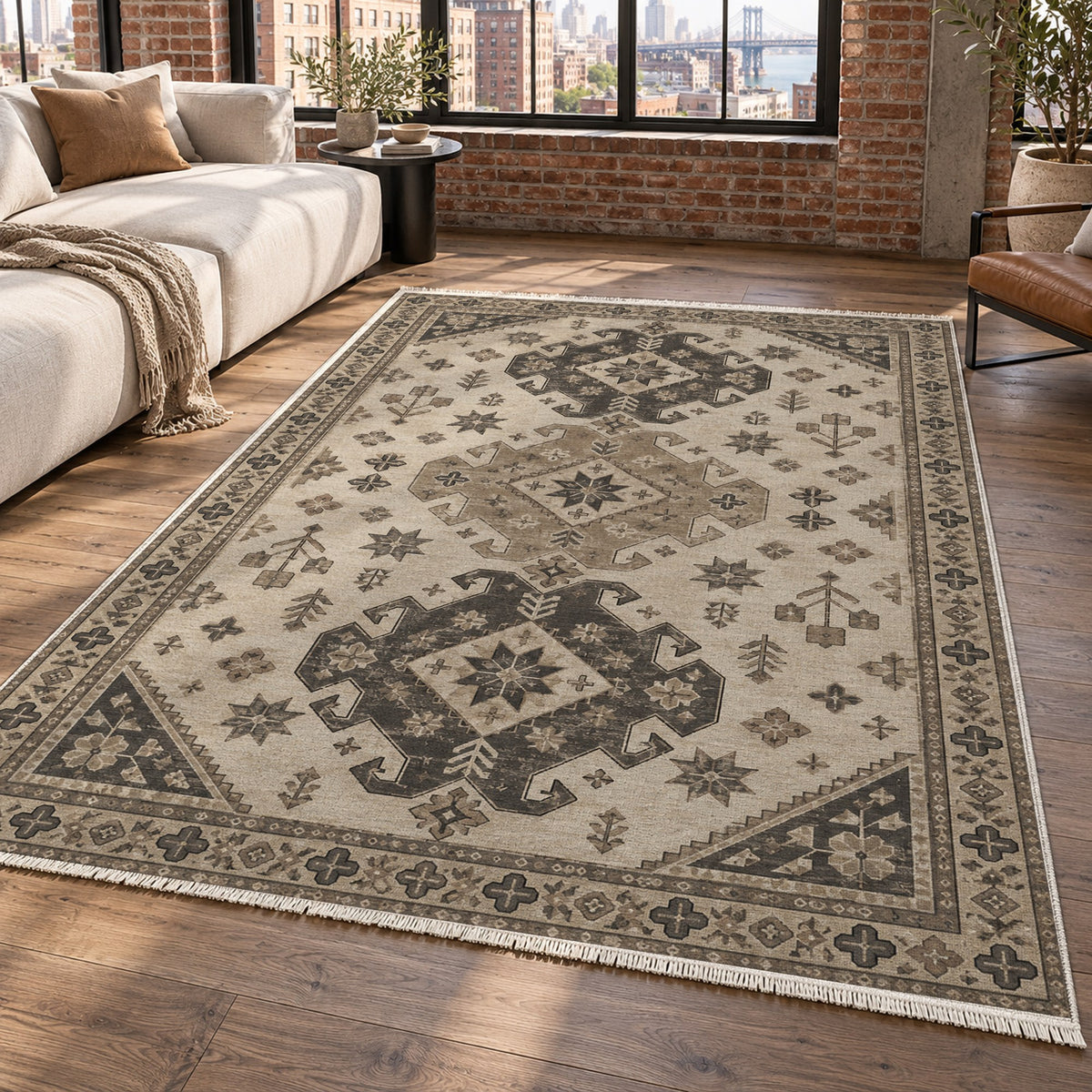 Caucasian Diamonds Ivory Taupe Classic Washable Rug — new york living
