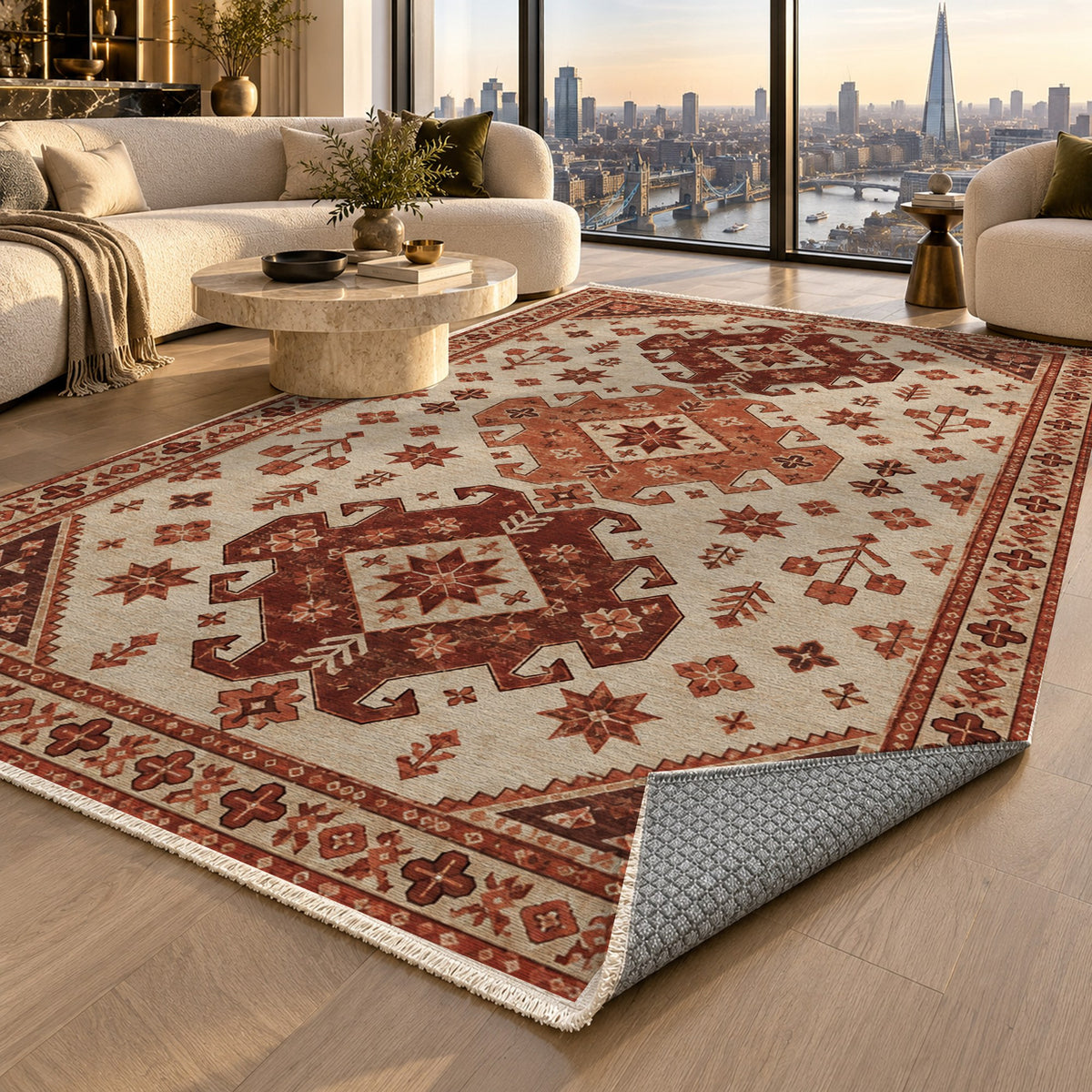 Caucasian Diamonds Rust Sand Classic Washable Rug — london luxury living