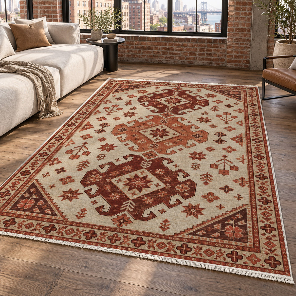 Caucasian Diamonds Rust Sand Classic Washable Rug — new york living