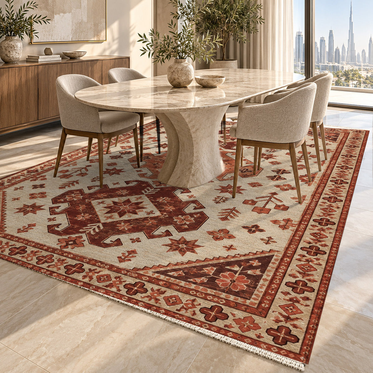 Caucasian Diamonds Rust Sand Classic Washable Rug — dubai dining