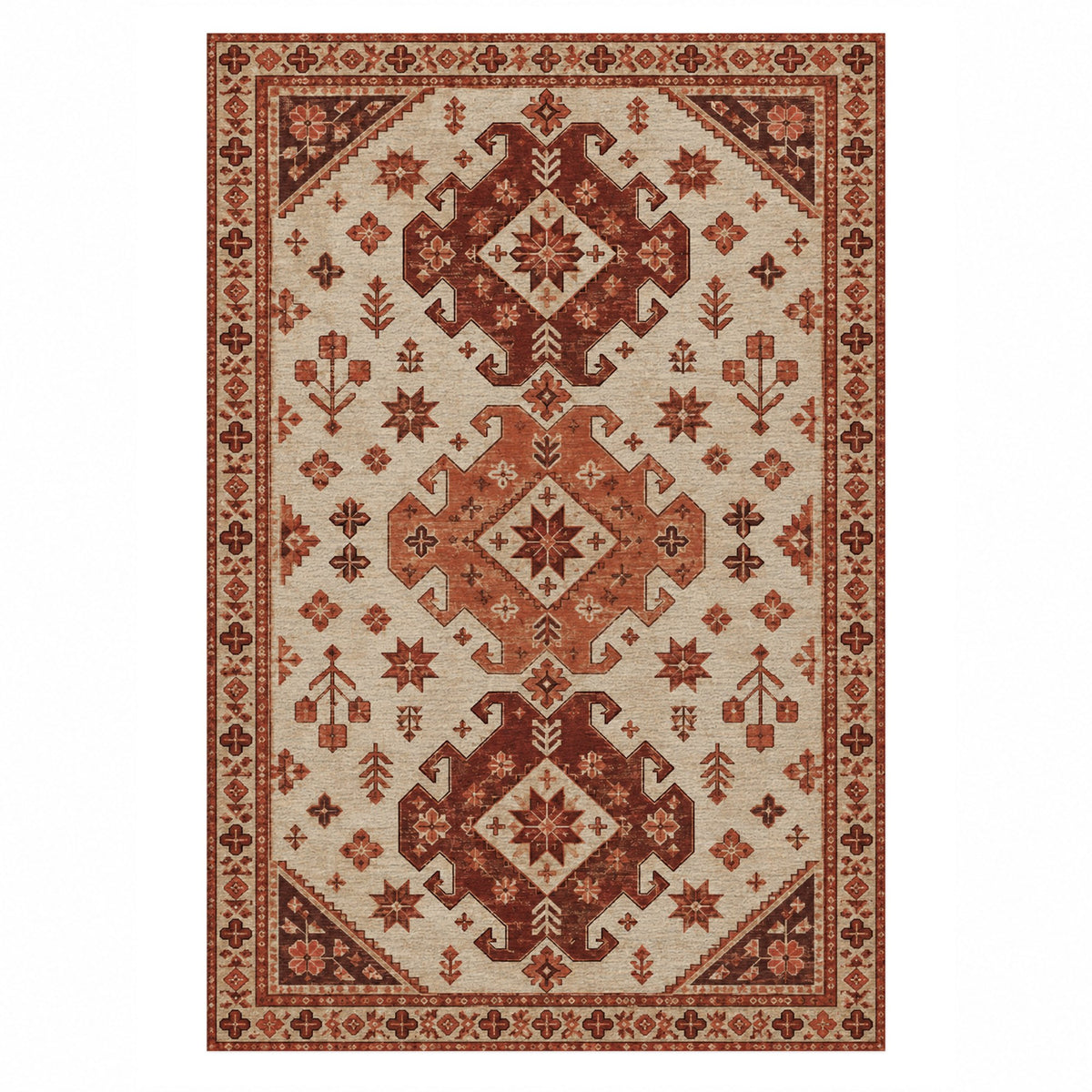 Caucasian Diamonds Rust Sand Classic Washable Rug — top view