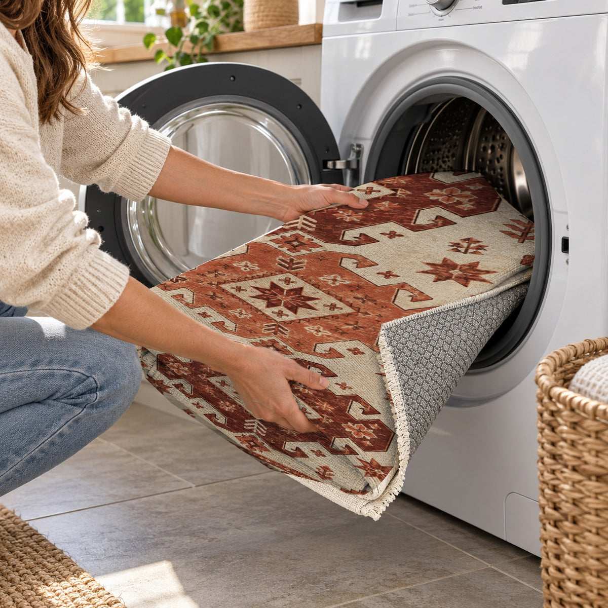 Caucasian Diamonds Rust Sand Classic Washable Rug — washing machine